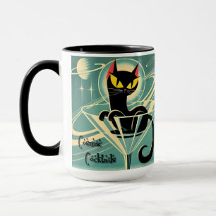 Atomic Futuristic Space Age Black Cat Martini Mug