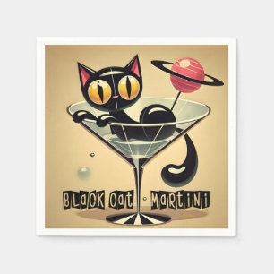 Atomic Futuristic Space Age Black Cat Martini Napkins