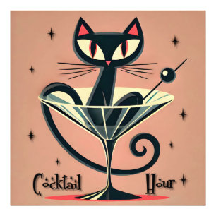 Atomic Futuristic Space Age Black Cat Martini Photo Print