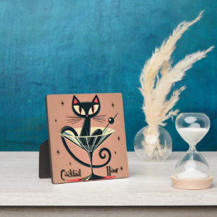 Atomic Futuristic Space Age Black Cat Martini Plaque