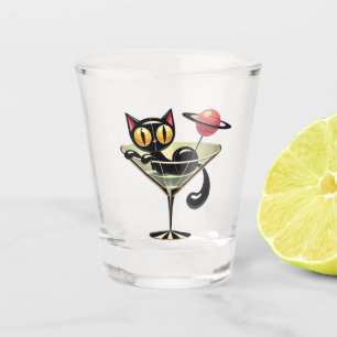 Atomic Futuristic Space Age Black Cat Martini Shot Glass