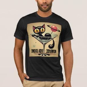 Atomic Futuristic Space Age Black Cat Martini T-Shirt