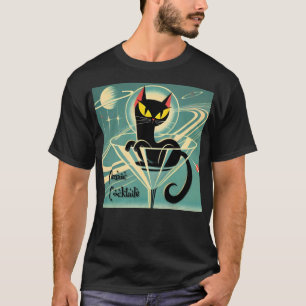 Atomic Futuristic Space Age Black Cat Martini T-Shirt