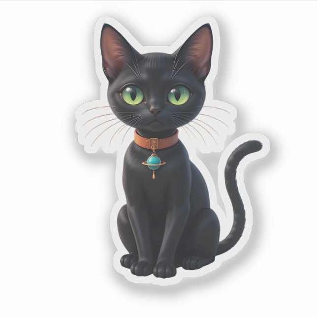 Atomic Futuristic Space Age Cosmic Black Cat  Sticker (Front)