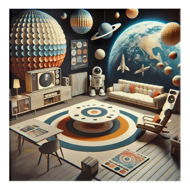 Atomic Futuristic Space Age Kids Playroom Acrylic Print (Front)