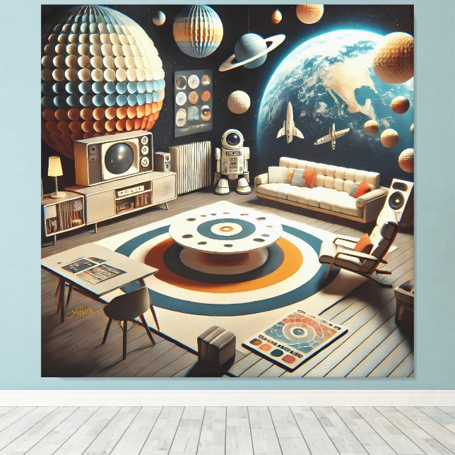 Atomic Futuristic Space Age Kids Playroom Canvas Print (Insitu(Wood Floor))