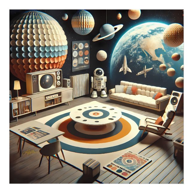 Atomic Futuristic Space Age Kids Playroom Photo Print (Front)