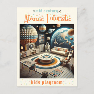 Atomic Futuristic Space Age Kids Playroom Postcard