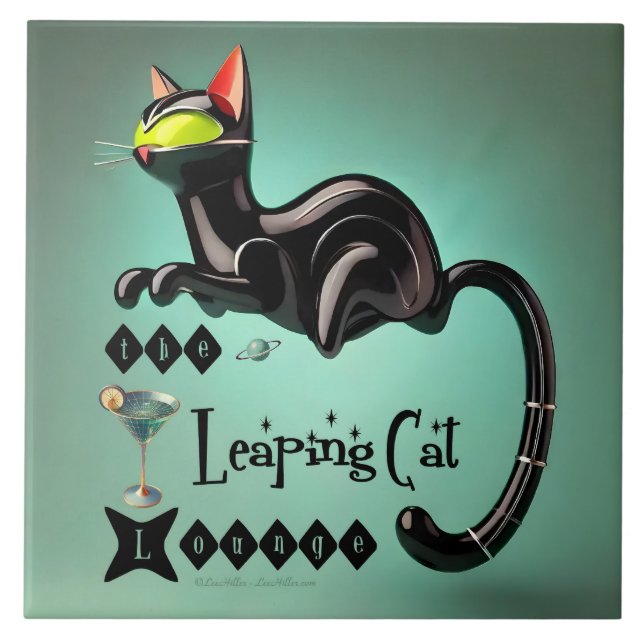 Atomic Futuristic The Leaping Cat Lounge Ceramic Tile (Front)