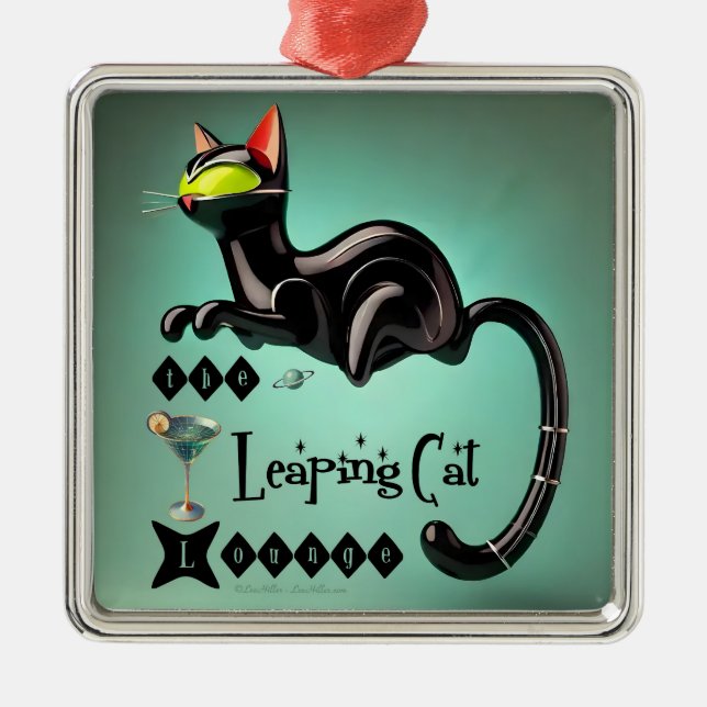 Atomic Futuristic The Leaping Cat Lounge Metal Ornament (Front)