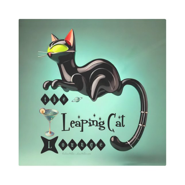 Atomic Futuristic The Leaping Cat Lounge Metal Print (Front)