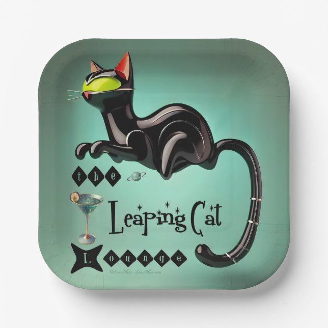 Atomic Futuristic The Leaping Cat Lounge Paper Plates (Front)