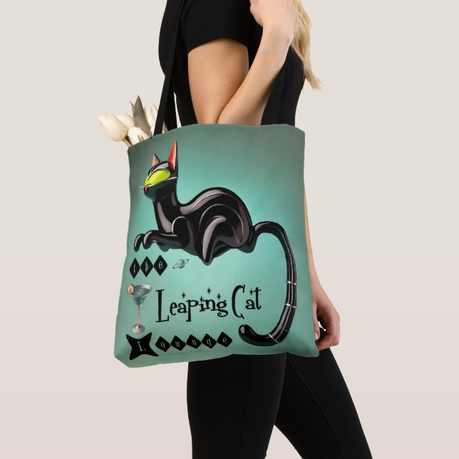 Atomic Futuristic The Leaping Cat Lounge Tote Bag (Close Up)
