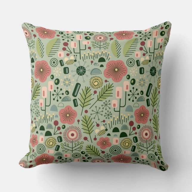 Atomic Garden Floral Throw Pillow (Front)