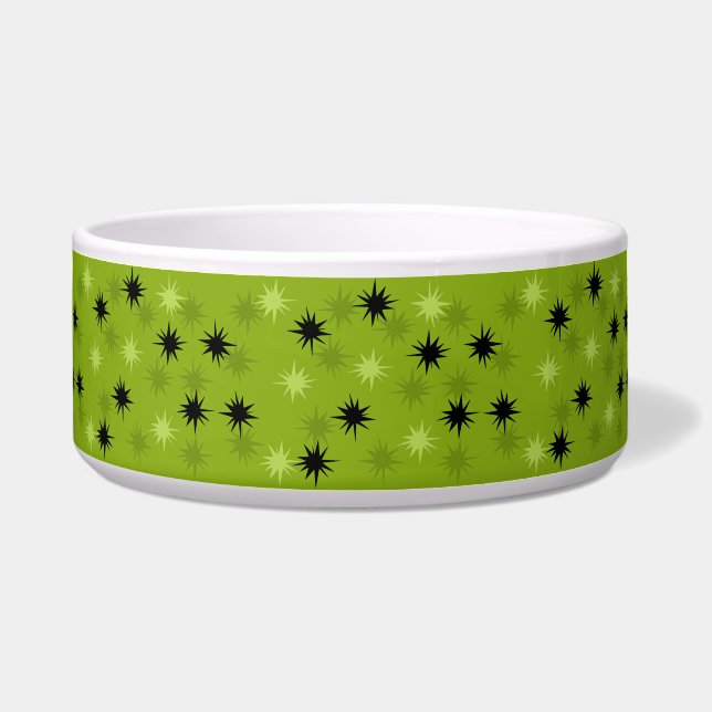 Atomic Green Starbursts Ceramic Dog Bowl (Front)