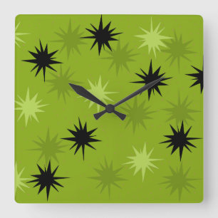 Atomic Green Starbursts Square Wall Clock