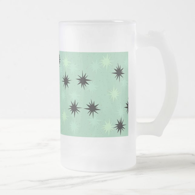 Atomic Jade and Mint Starbursts Frosted Glass Mug (Right)