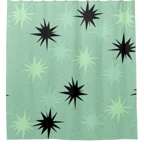 Atomic Jade and Mint Starbursts Shower Curtain