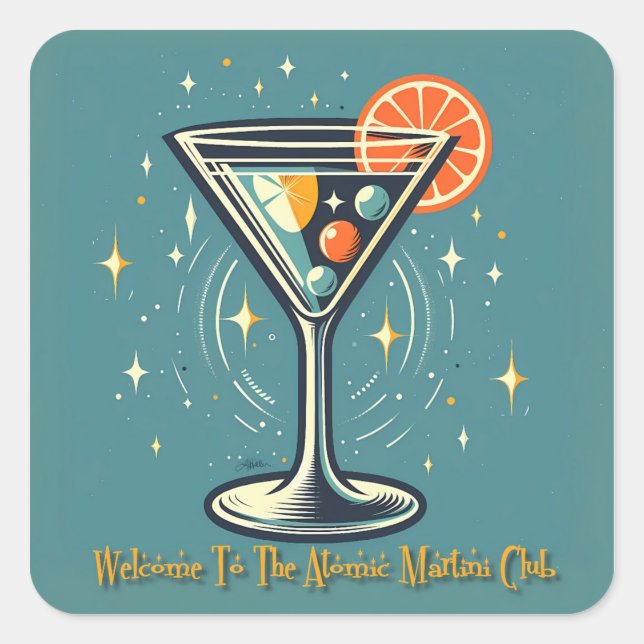 Atomic Martini Club Retro Futuristic Cocktail Square Sticker (Front)