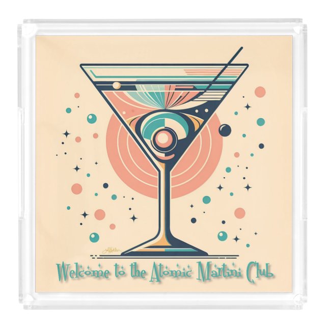 Atomic Martini Club Retro Futuristic Space Age Acrylic Tray (Front)