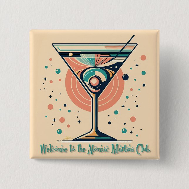 Atomic Martini Club Retro Futuristic Space Age Button (Front)