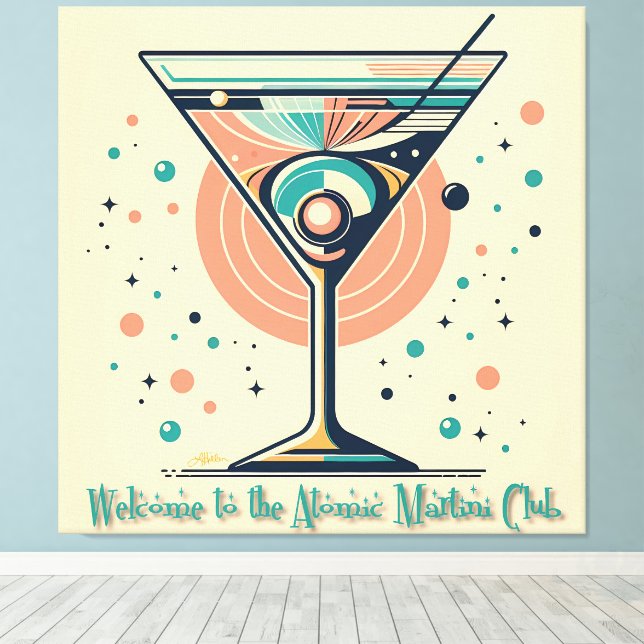 Atomic Martini Club Retro Futuristic Space Age Canvas Print (Insitu(Wood Floor))