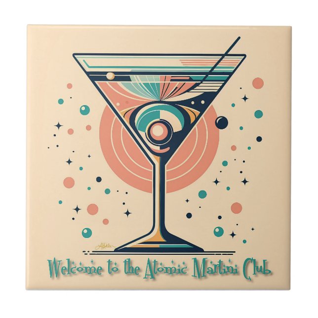 Atomic Martini Club Retro Futuristic Space Age Ceramic Tile (Front)