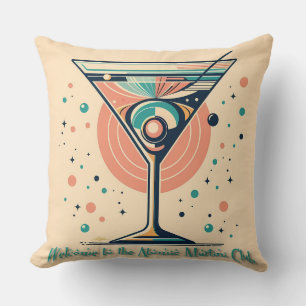 Atomic Martini Club Retro Futuristic Space Age Throw Pillow