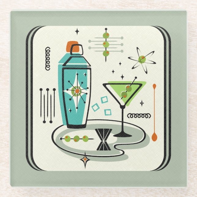 Atomic Martini ©studioxtine Glass Coaster (Front)
