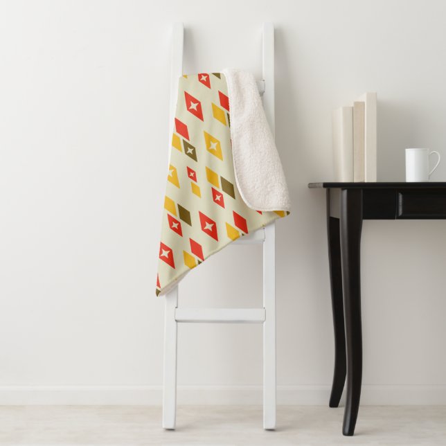 Atomic MCM Diamonds Pattern Red, Yellow, Brown Sherpa Blanket (In Situ)