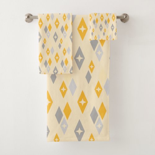 Atomic MCM Diamonds Pattern Yellow Grey Bath Towel Set