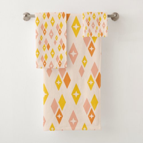 Atomic MCM Diamonds Pattern Yellow Orange Pink Bath Towel Set