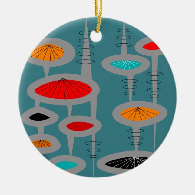 Atomic Mid-Century Inspired Abstract Ceramic Ornament (Front)