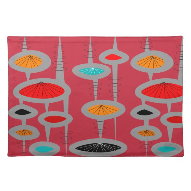 Atomic Mid-Century Inspired Abstract Red Placemat (Front)