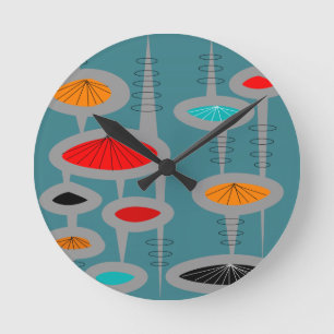 Atomic Mid-Century Inspired Abstract Round Clock