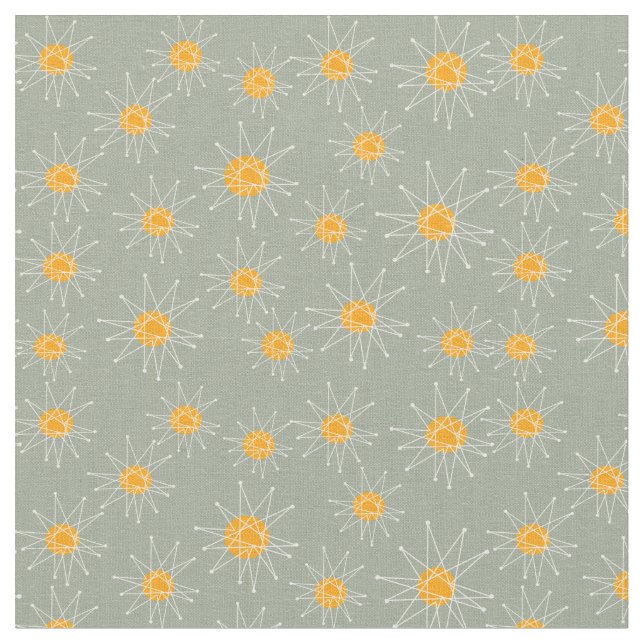 Atomic Mid-Century Starburst Pattern Green Fabric (Close Up)
