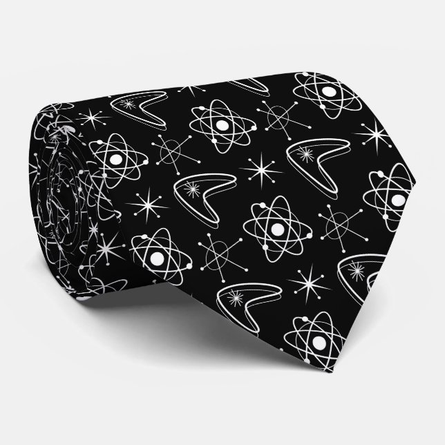 Atomic MOD Midcentury Modern Christmas MCM Black Neck Tie (Rolled)