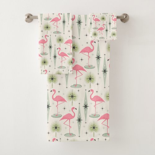 Atomic Oasis with Pink Flamingos Bath Towel Set