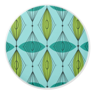 Atomic Ogee and Starbursts Pattern Ceramic Knob