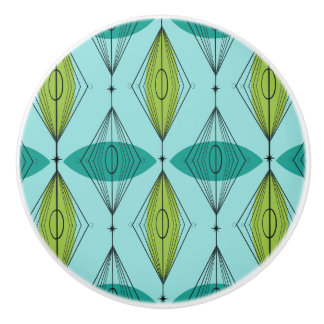 Atomic Ogee and Starbursts Pattern Ceramic Knob