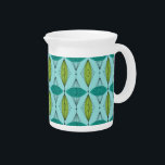 Atomic Ogee and Starbursts Porcelain Pitcher<br><div class="desc">Oh, gee! It’s an Atomic Ogee and Starbursts Porcelain Pitcher! It’s a modern take on a classic pattern (a mid century modern take, to be exact). This design features an aqua background with teal and green oval shapes overlaying black, vertical lines of atomic diamonds and starbursts. This mod product brings...</div>