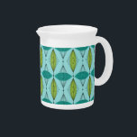 Atomic Ogee and Starbursts Porcelain Pitcher<br><div class="desc">Oh, gee! It’s an Atomic Ogee and Starbursts Porcelain Pitcher! It’s a modern take on a classic pattern (a mid century modern take, to be exact). This design features an aqua background with teal and green oval shapes overlaying black, vertical lines of atomic diamonds and starbursts. This mod product brings...</div>