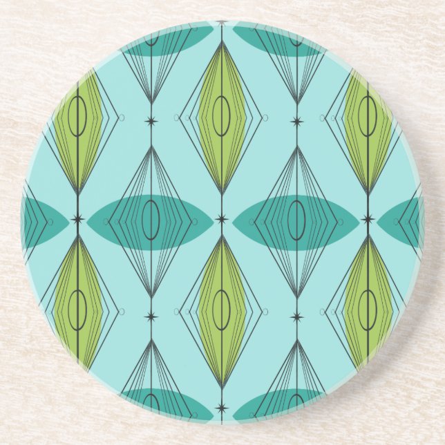 Atomic Ogee and Starbursts Sandstone Drink Coaster (Front)