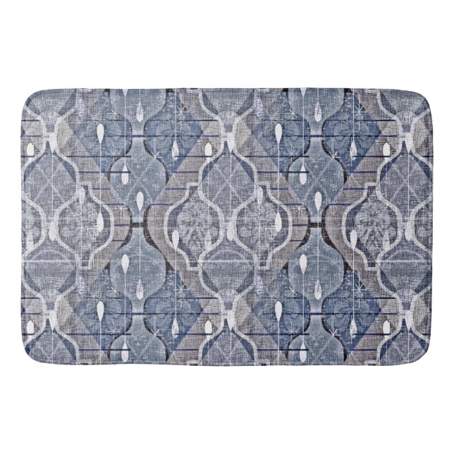 Atomic Ogee Blue Grey Modern Farmhouse Midcentury Bath Mat (Front)