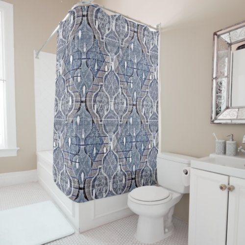 Atomic Ogee Blue Grey Modern Farmhouse Midcentury Shower Curtain