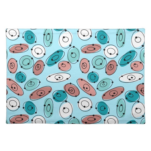 Atomic Ovals Turquoise Cloth Placemat (Front)