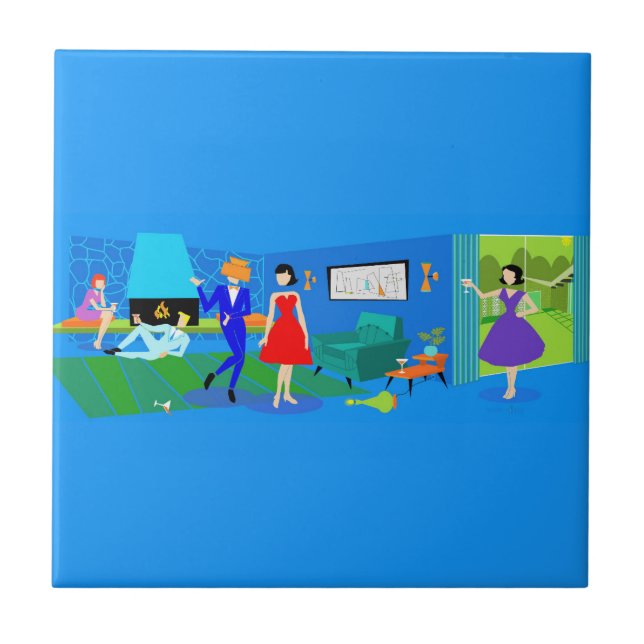 Atomic Palm Springs Cocktail Party Ceramic Tile (Front)