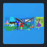 Atomic Palm Springs Cocktail Party Clock<br><div class="desc">This Atomic Palm Springs Cocktail Party Acrylic Clock is kitschy sophistication at its most fabulous! The 1960s style, minimalist art design features a mid-century modern stone fireplace in a shade of blue that coordinates perfectly with the bright cobalt of the rest of the living room. You can see a spectacular...</div>