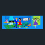 Atomic Palm Springs Cocktail Party Poster<br><div class="desc">This Atomic Palm Springs Cocktail Party Poster is kitschy sophistication at its most fabulous! The 1960s style, minimalist art design features a mid-century modern stone fireplace in a shade of blue that coordinates perfectly with the bright cobalt of the rest of the living room. You can see a spectacular view...</div>