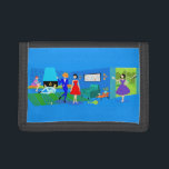 Atomic Palm Springs Cocktail Party Trifold Wallet<br><div class="desc">This Atomic Palm Springs Cocktail Party Trifold Wallet is kitschy sophistication at its most fabulous! The 1960s style, minimalist art design features a mid-century modern stone fireplace in a shade of blue that coordinates perfectly with the bright cobalt of the rest of the living room. You can see a spectacular...</div>